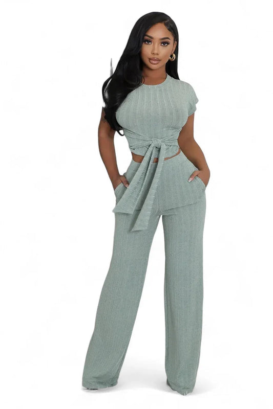 June – Conjunto de Dos Piezas Wide Leg con Cintura Ajustable