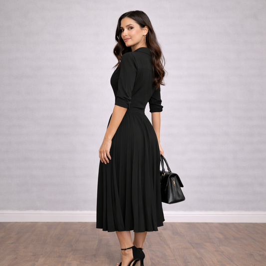 ALMA – Vestido Maxi de Cuello Solapado