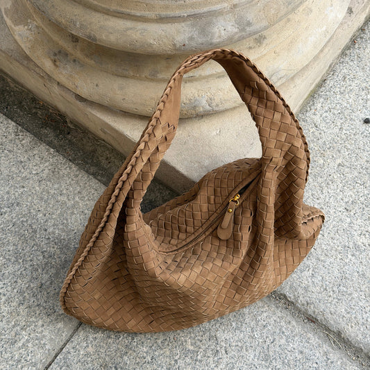Oversize Trenzado Ante | Bolso de hombro caqui