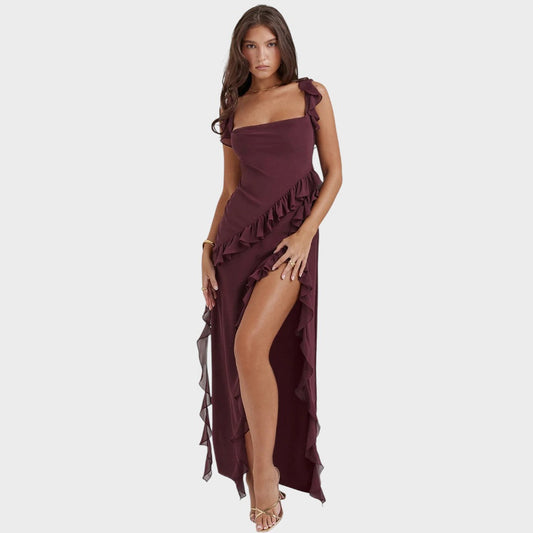 Scarlet| Vestido largo ciruela oscuro