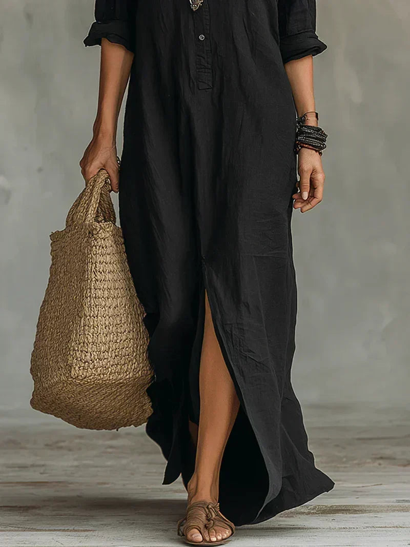 Vestido Céline — vestido largo de corte amplio con botones