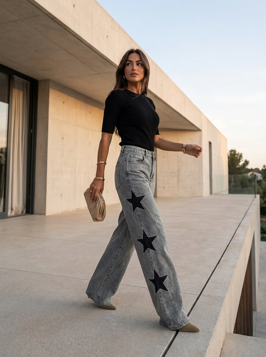 Nova Estelar – Jeans Wide Leg con Estrellas