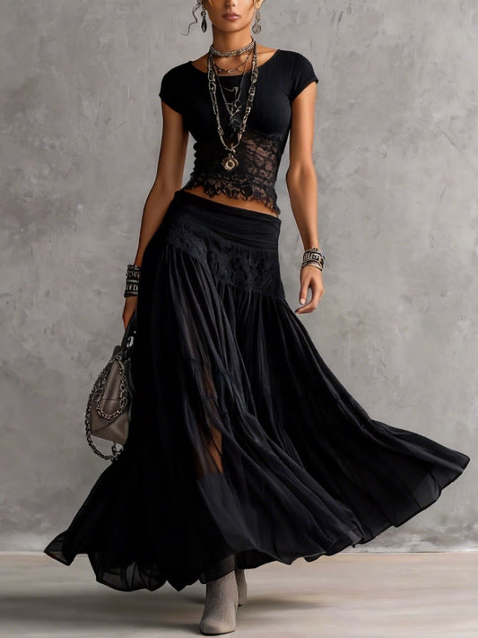 Conjunto Geneviève — top de encaje con falda plisada