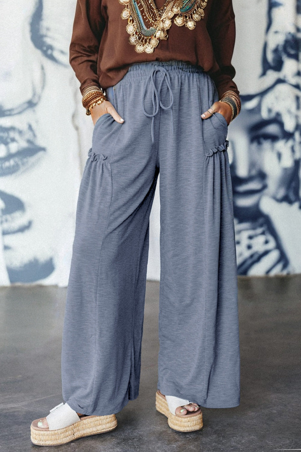 Alba – Pantalón Wide Leg con Detalle Fruncido