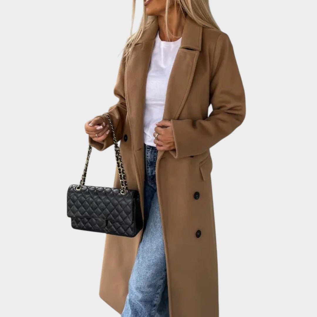 Camille Classic – Abrigo Largo con Solapas y Botones