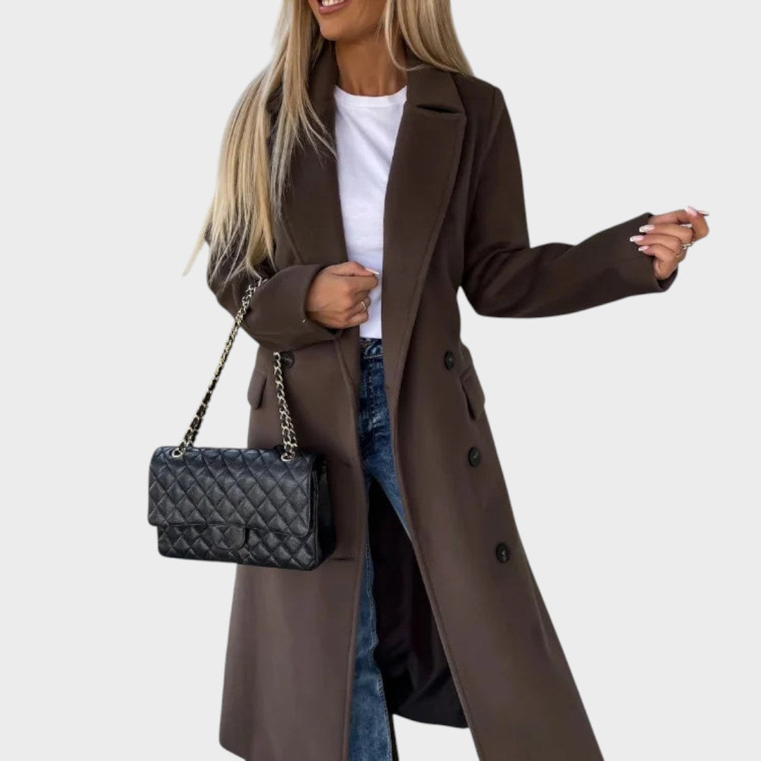 Camille Classic – Abrigo Largo con Solapas y Botones