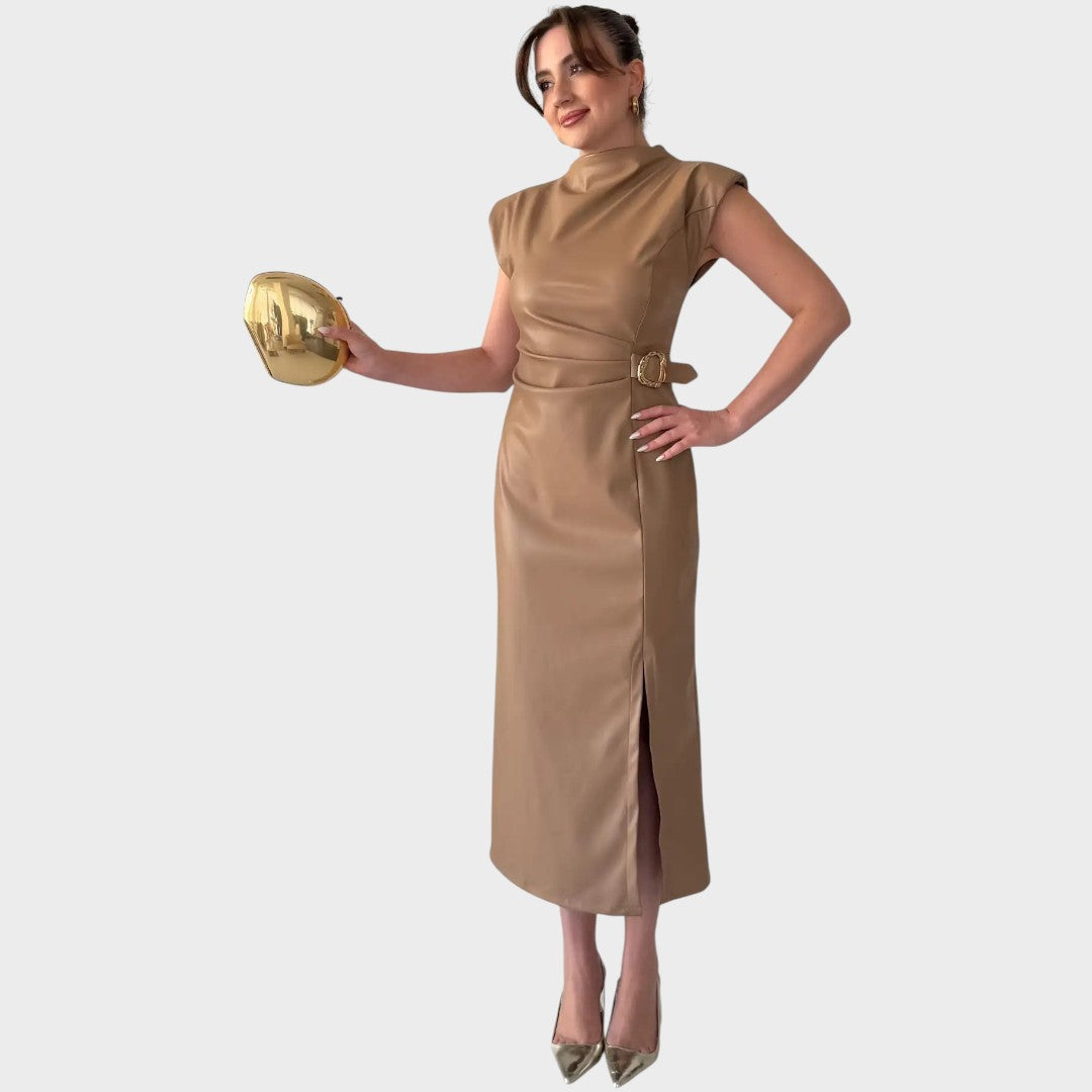 Brazella – Vestido Elegante de Ante con Abertura