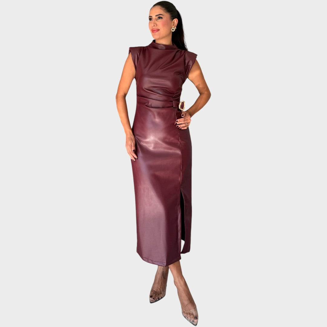 Brazella – Vestido Elegante de Ante con Abertura