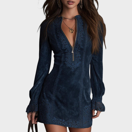 Débora – Mini Vestido de Ante con Encaje