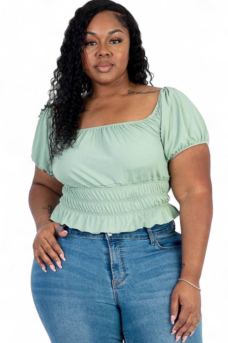 Marta - Blusa Fruncida de Manga Abullonada Ajuste Curvy
