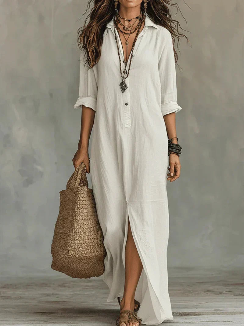 Vestido Céline — vestido largo de corte amplio con botones