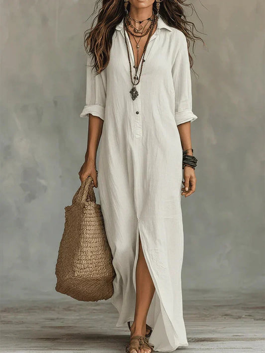 Vestido Céline — vestido largo de corte amplio con botones