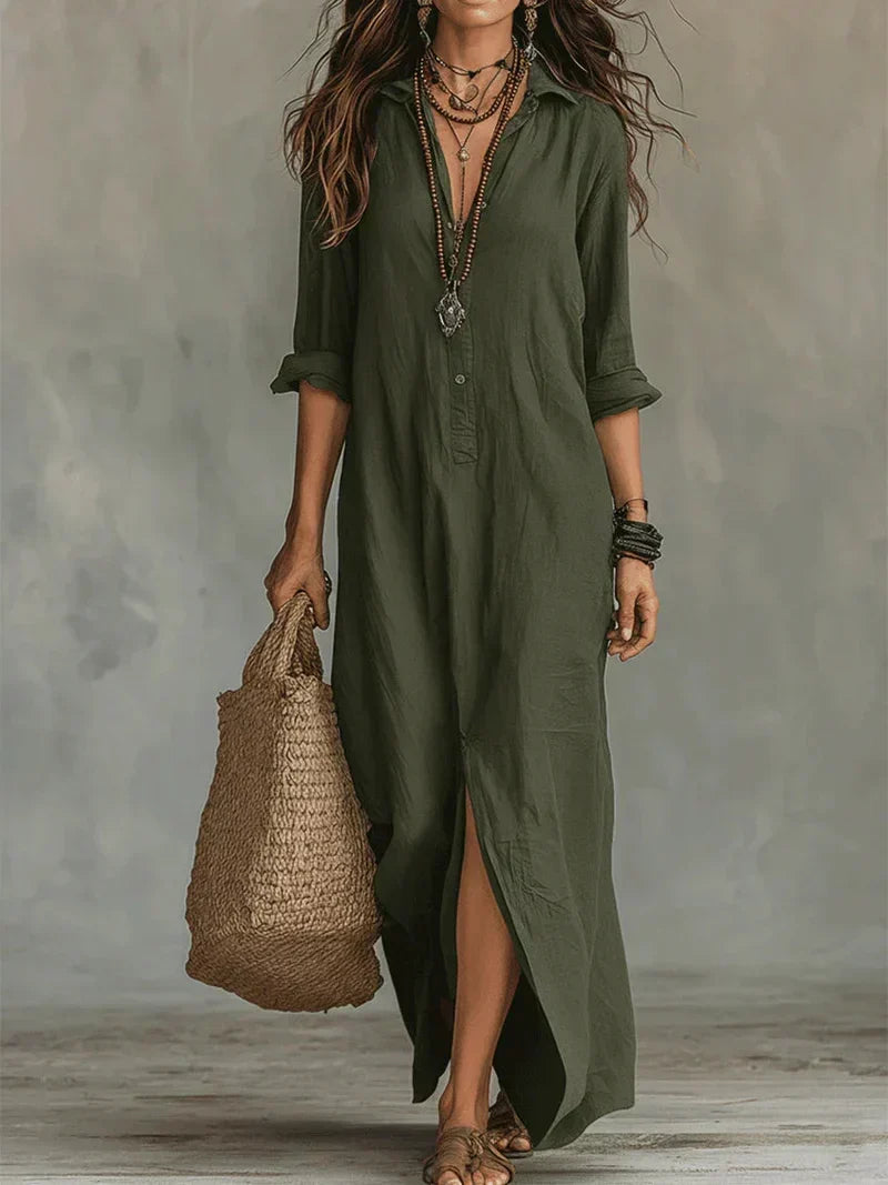 Vestido Céline — vestido largo de corte amplio con botones