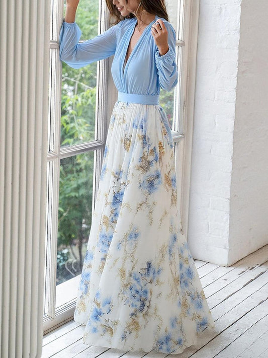 Vestido maxi con estampado floral radiante