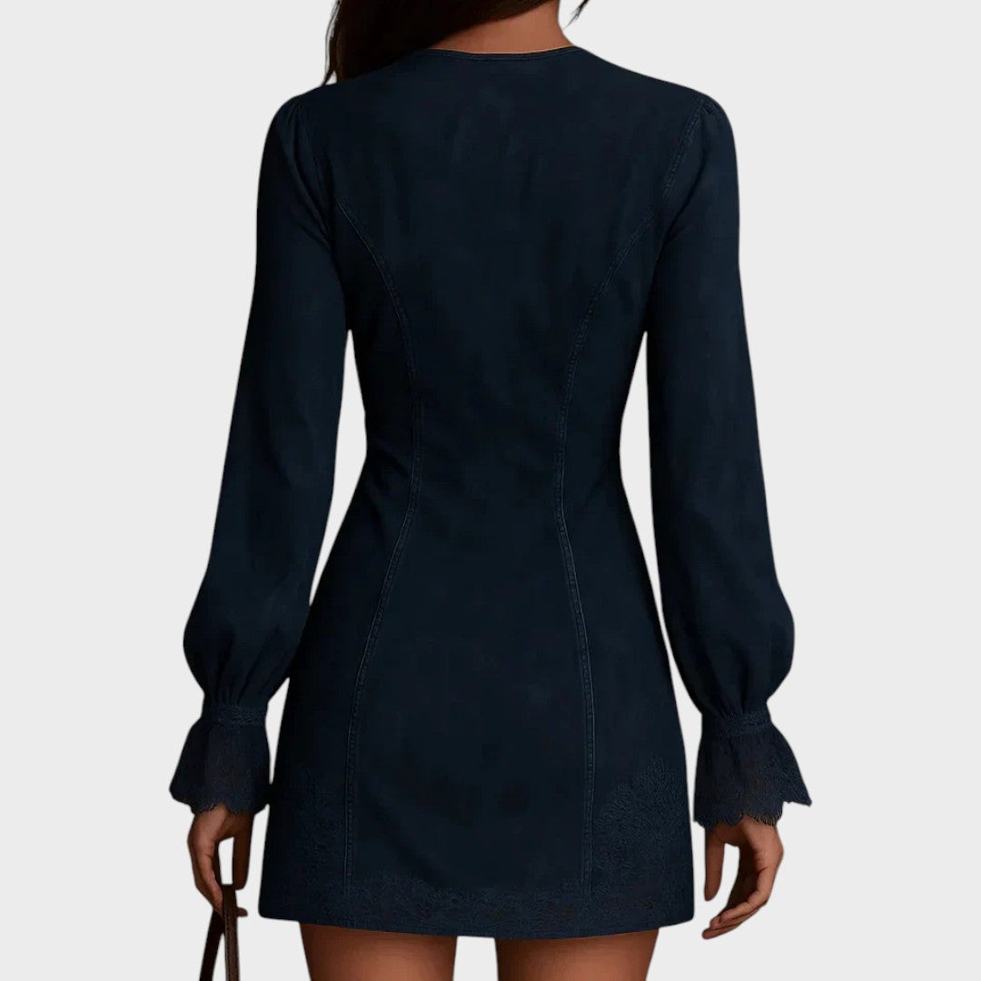 Débora – Mini Vestido de Ante con Encaje