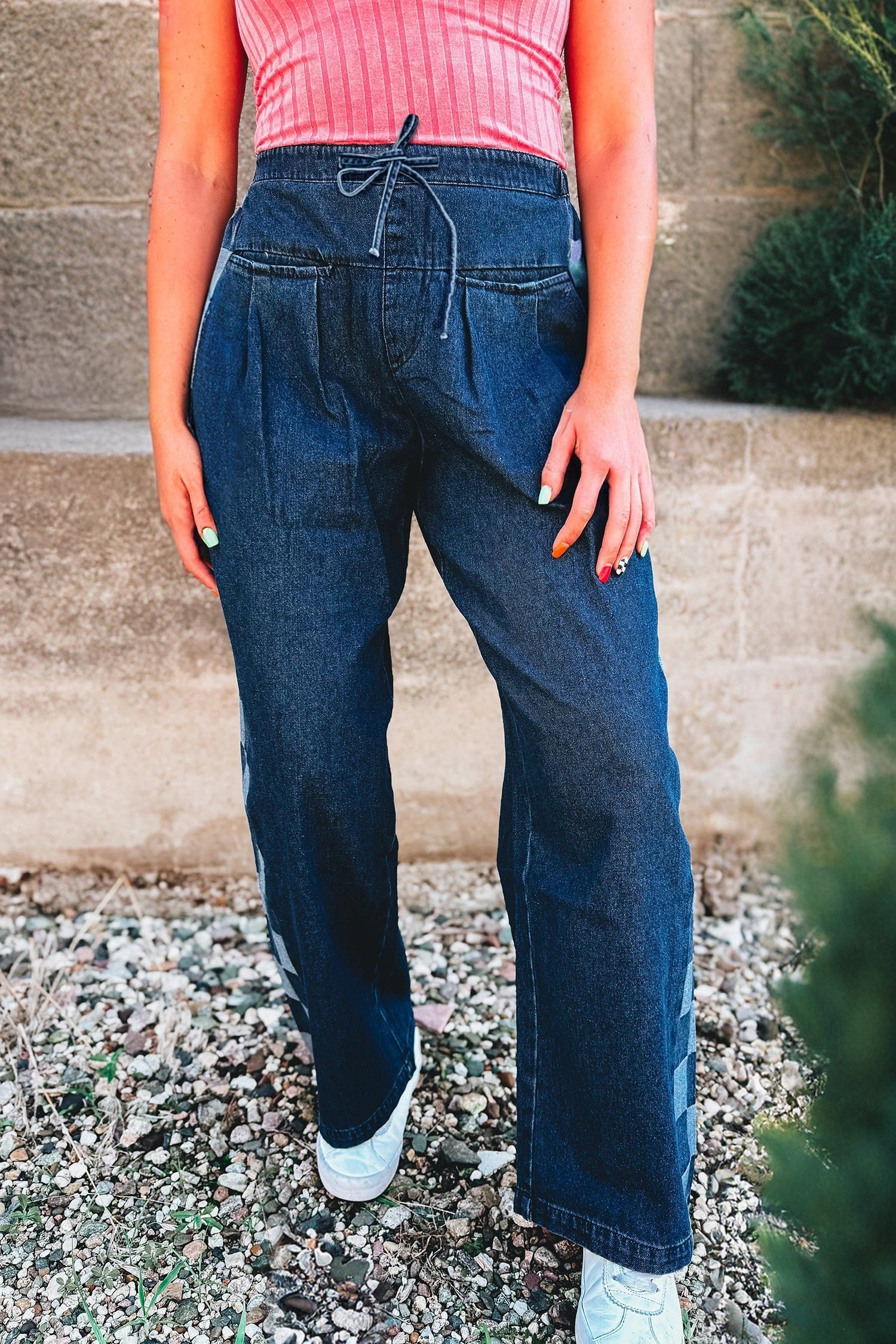 Andrea - Pantalón Vaquero Patchwork con Cordón