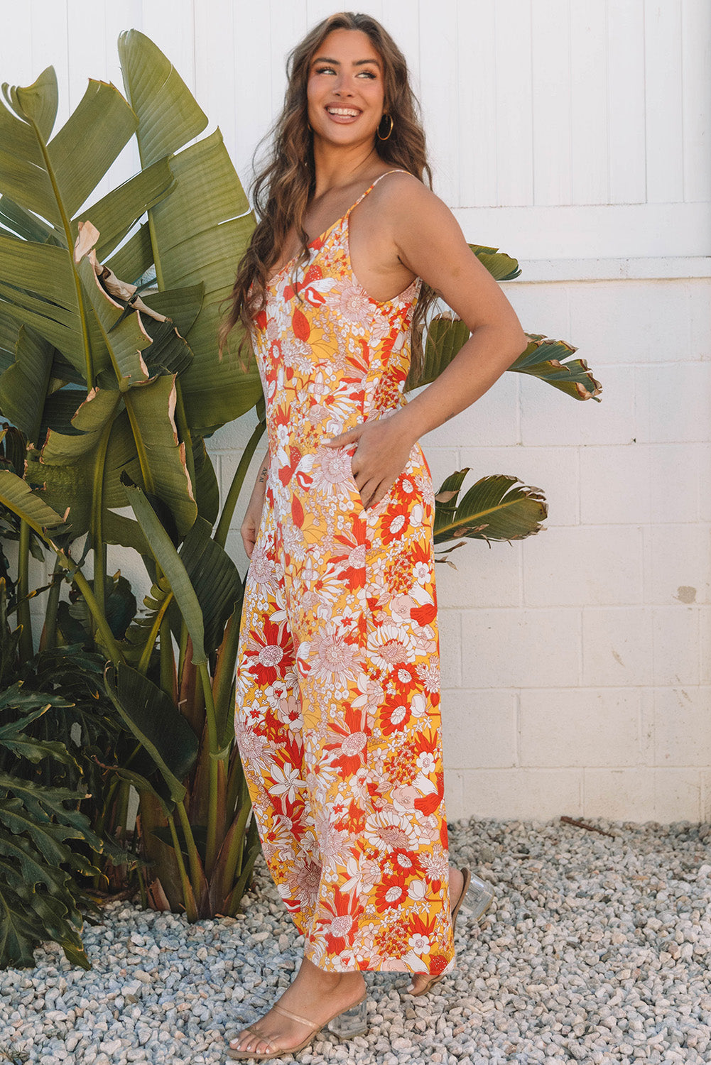 Valentina - Vestido Floral Largo Verano Naranja