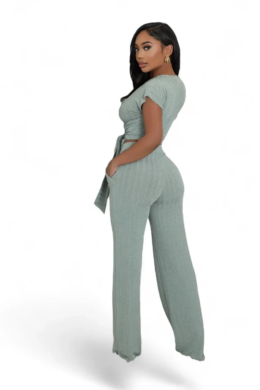 June – Conjunto de Dos Piezas Wide Leg con Cintura Ajustable