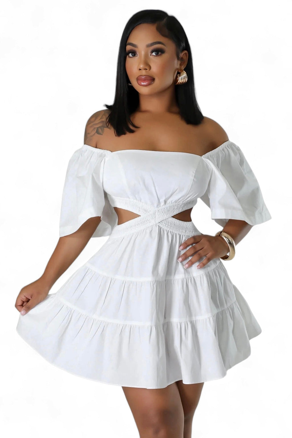 Paula - Vestido Mini Hombros Descubiertos Cut Out Elegante