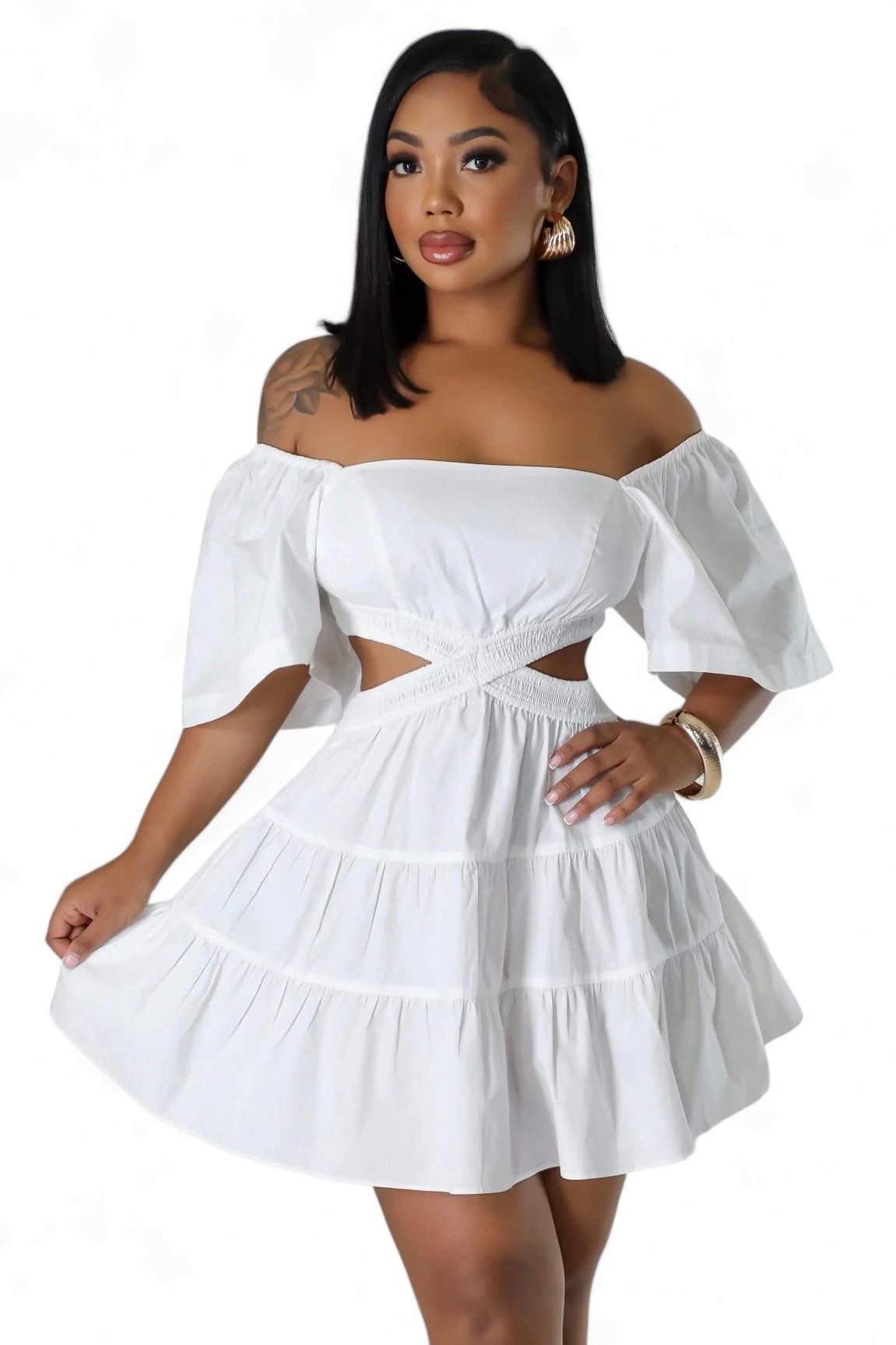 Paula - Vestido Mini Hombros Descubiertos Cut Out Elegante