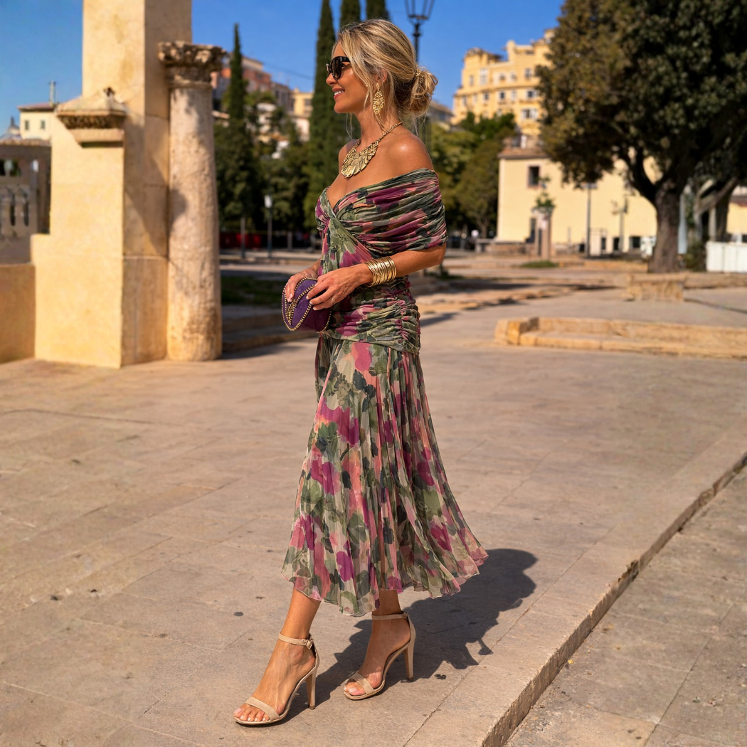 Mikaela | Vestido largo con diseño de hombros descubiertos