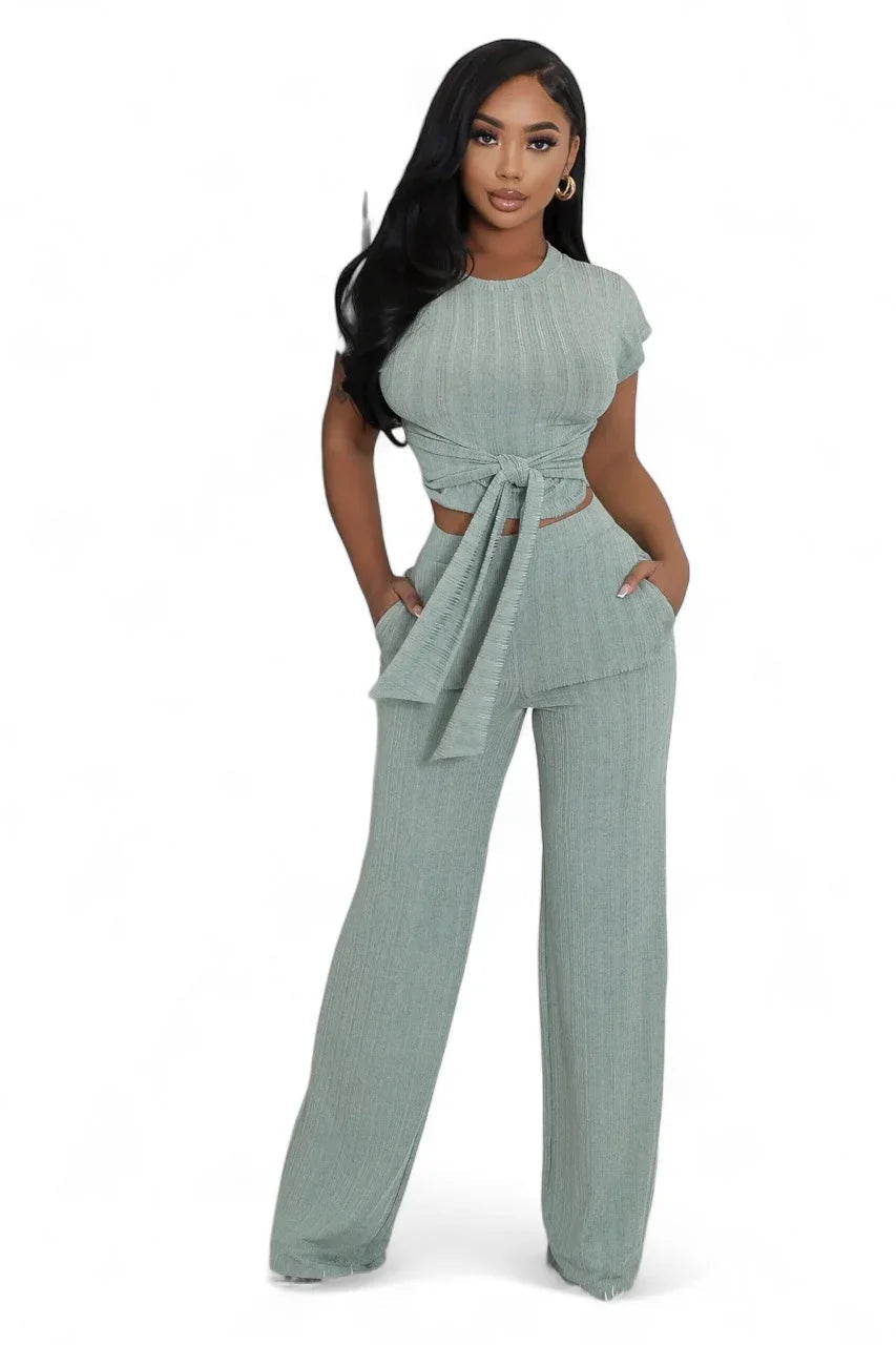 June – Conjunto de Dos Piezas Wide Leg con Cintura Ajustable