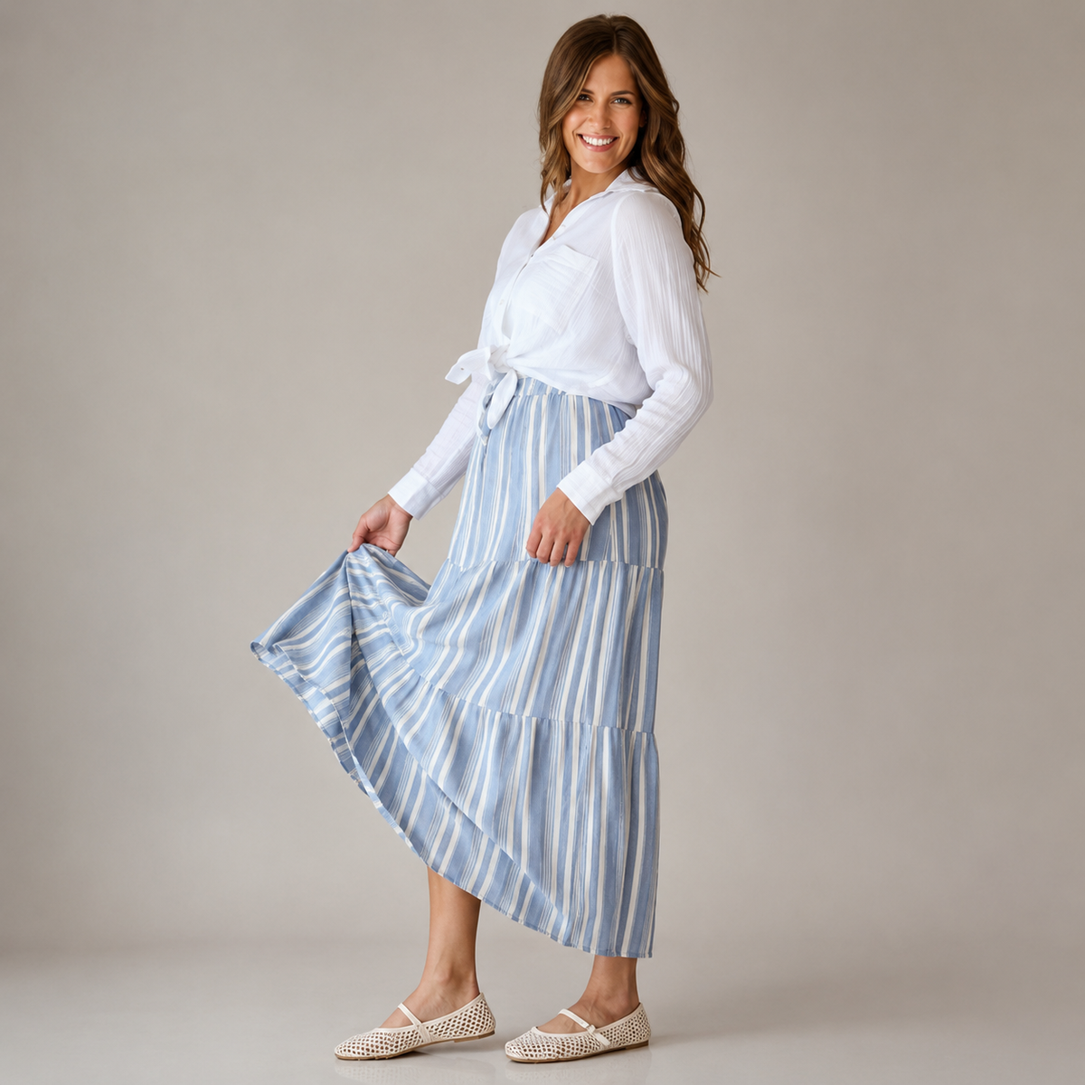 Benny – Falda Maxi de Lino a Rayas