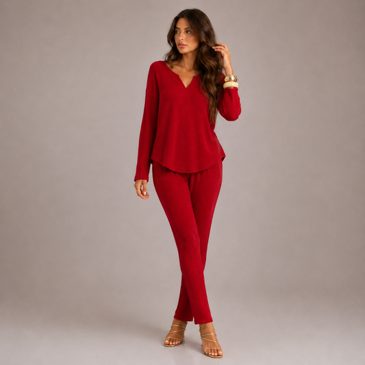 Rosaly – Conjunto de Dos Piezas Ribbed de Manga Larga