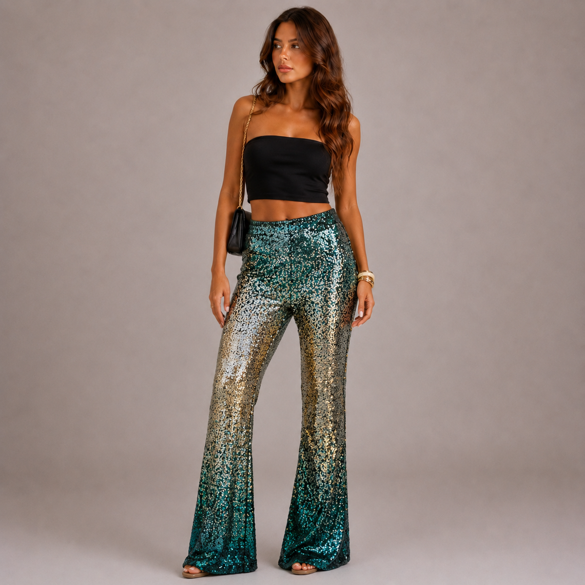 Candela – Pantalón Flare con Lentejuelas Degradadas