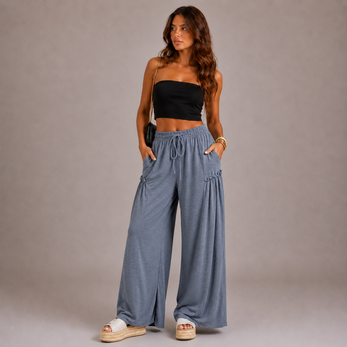Alba – Pantalón Wide Leg con Detalle Fruncido