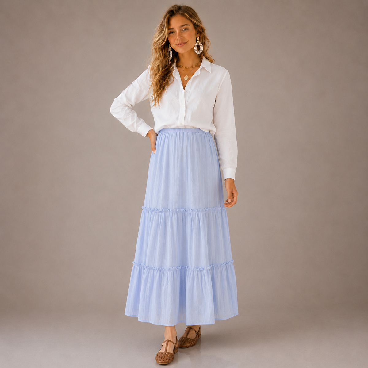 Serena – Falda Maxi de Algodón Azul Claro