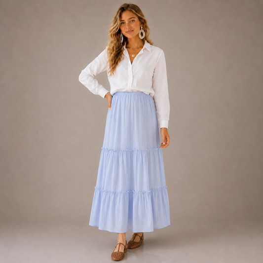 Serena – Falda Maxi de Algodón Azul Claro