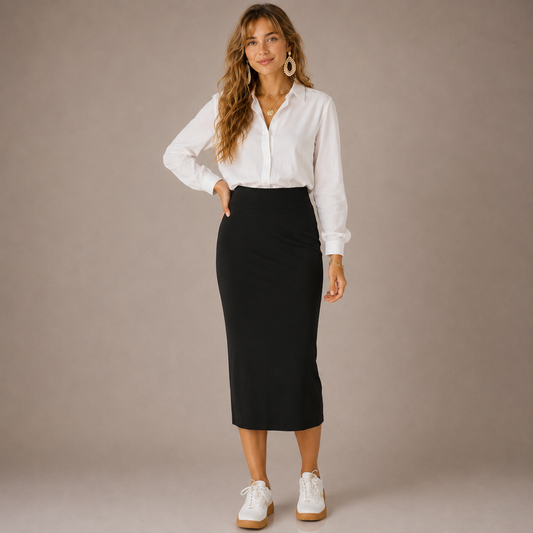 Quinn – Falda Midi de Punto Ajuste Elegante