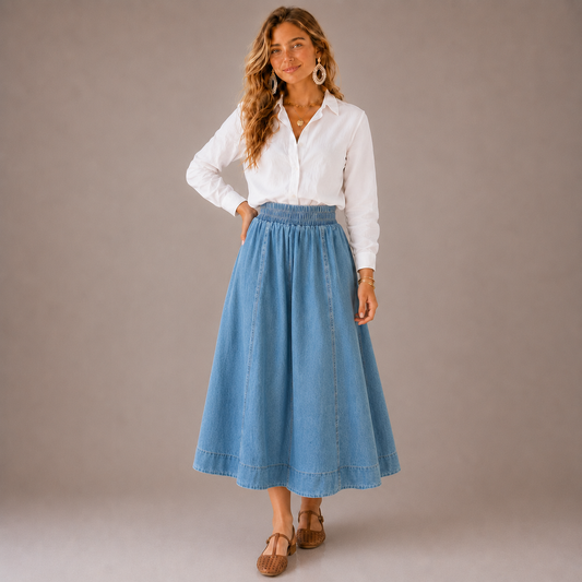 Falda Maxi Denim Corte A Lavado Medio
