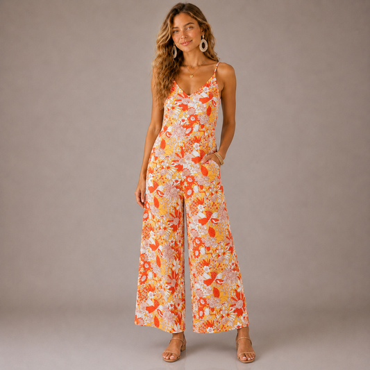 Valentina - Vestido Floral Largo Verano Naranja