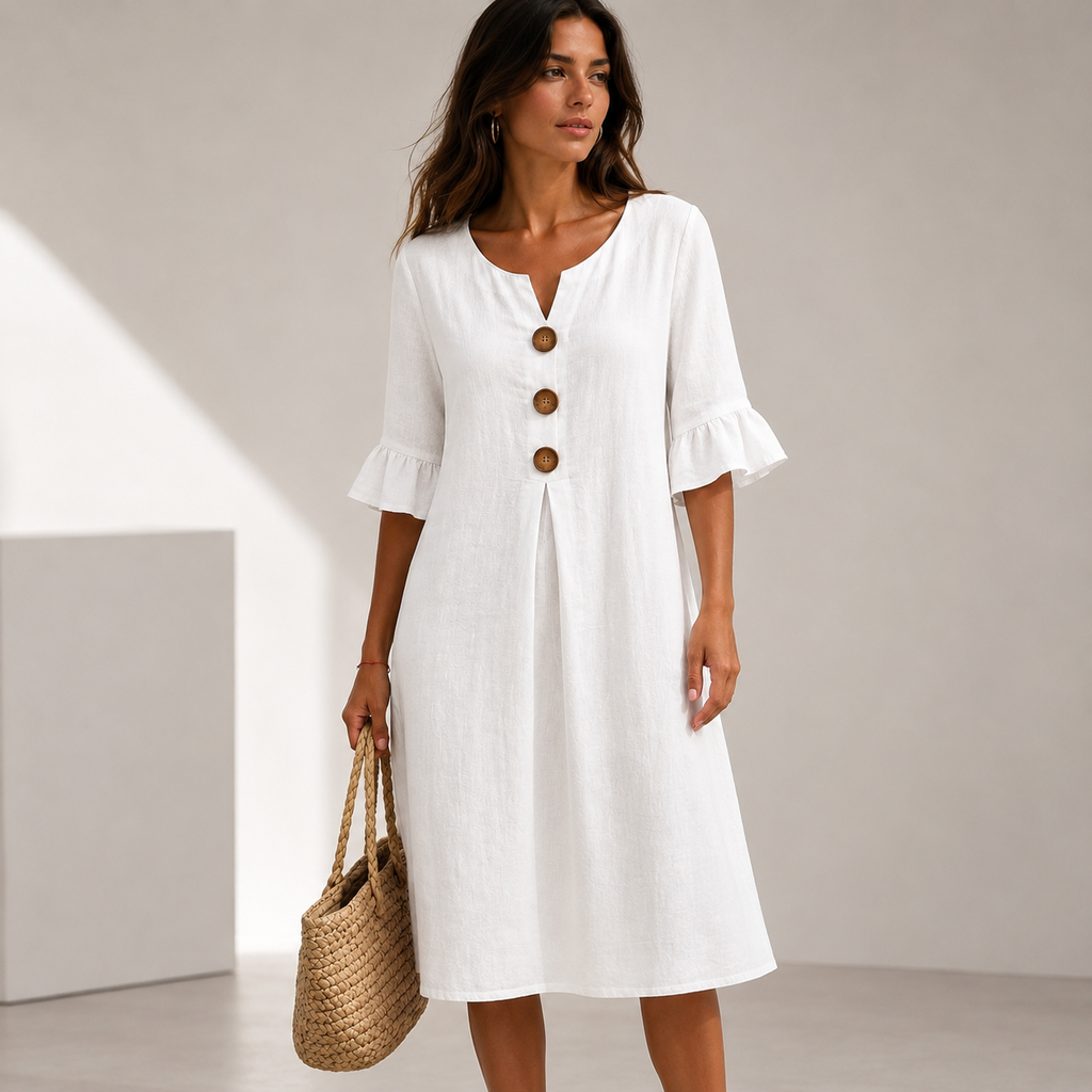 Vestido con botones y mangas fruncidas