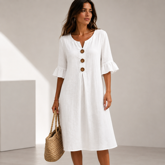 Vestido con botones y mangas fruncidas