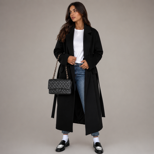 Camille Classic – Abrigo Largo con Solapas y Botones