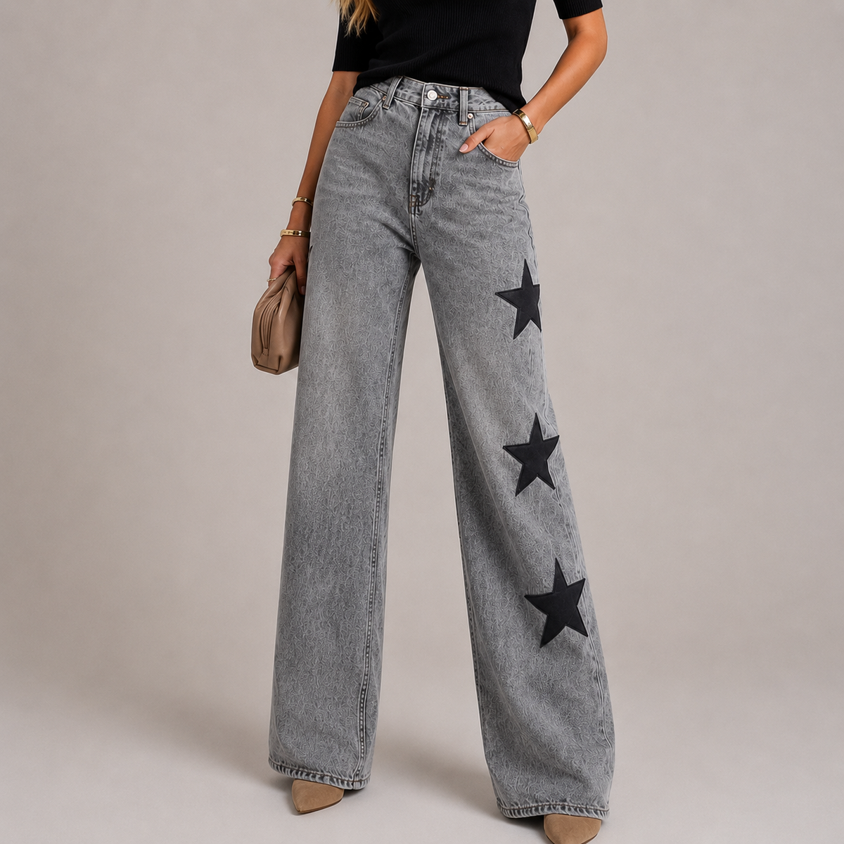 Nova Estelar – Jeans Wide Leg con Estrellas