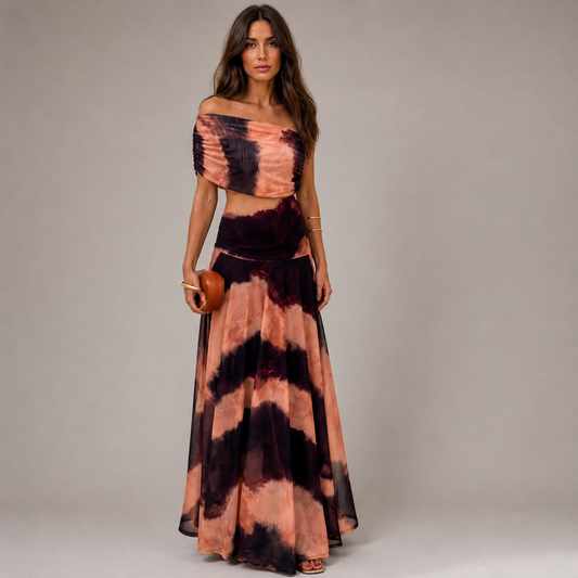 Toledo – Vestido Estampado Naranja y Marrón