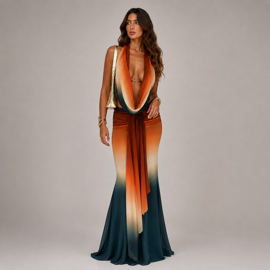 Aurora Sunset – Vestido Degradado Elegante