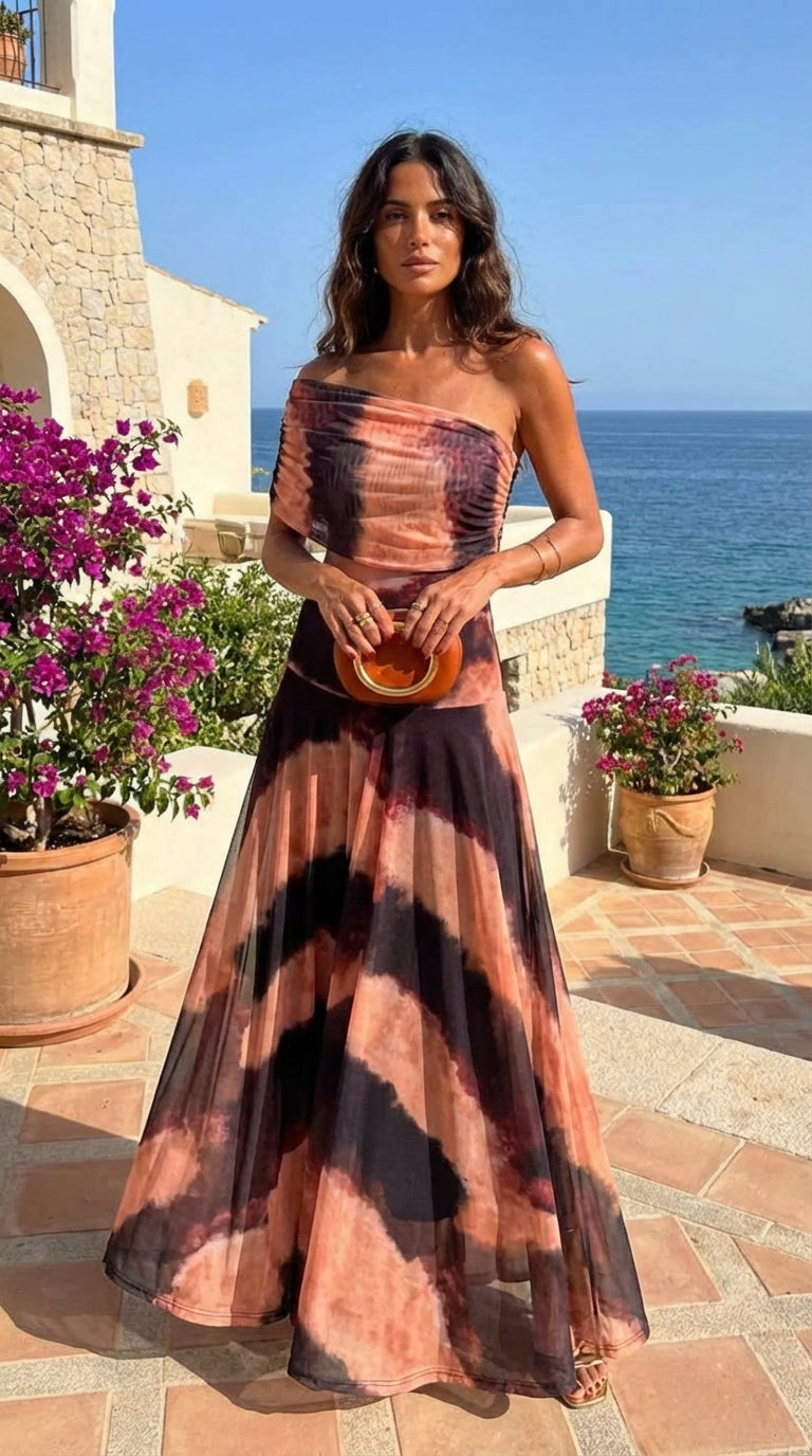 Toledo – Vestido Estampado Naranja y Marrón
