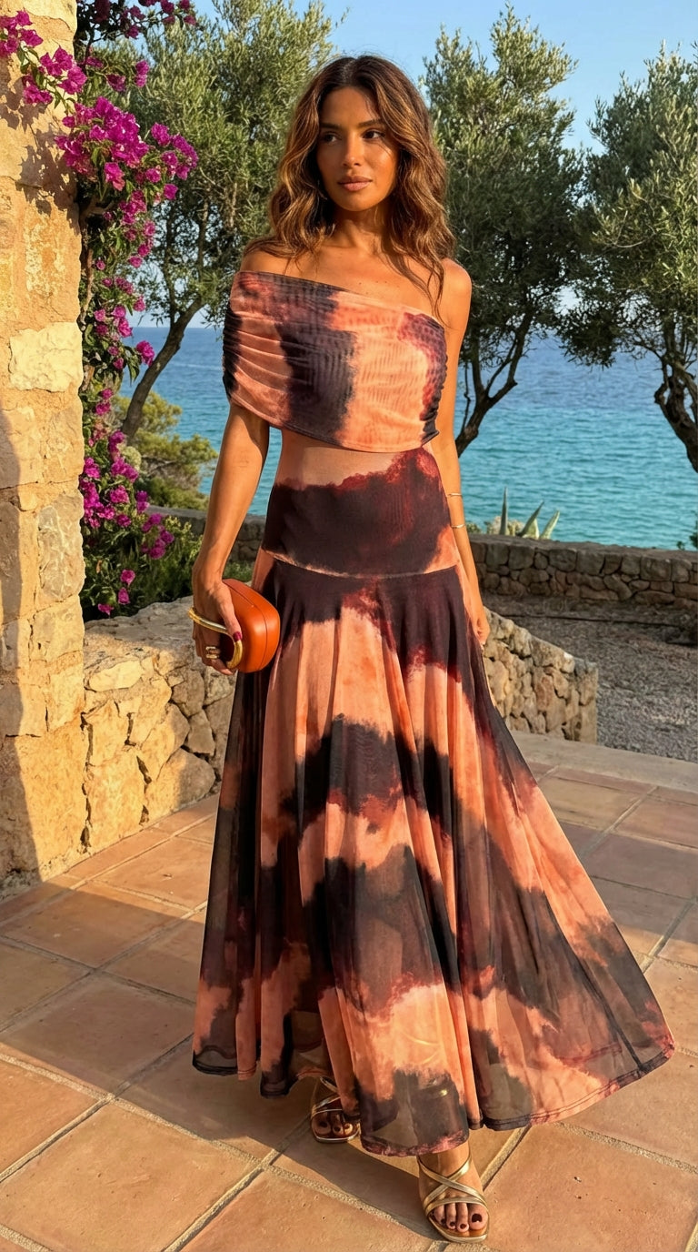 Toledo – Vestido Estampado Naranja y Marrón