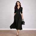 ALMA – Vestido Maxi de Cuello Solapado