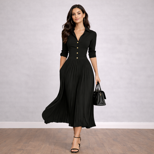ALMA – Vestido Maxi de Cuello Solapado