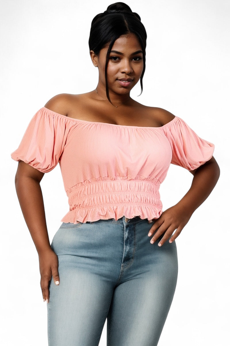 Marta - Blusa Fruncida de Manga Abullonada Ajuste Curvy