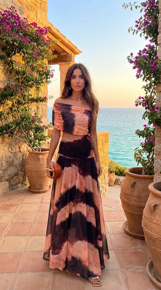 Toledo – Vestido Estampado Naranja y Marrón