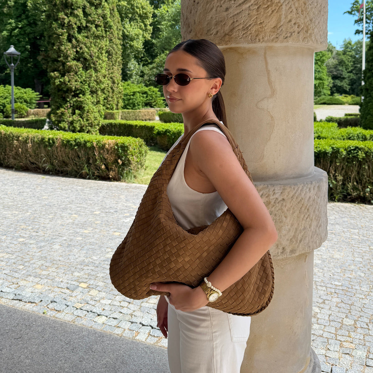Oversize Trenzado Ante | Bolso de hombro caqui