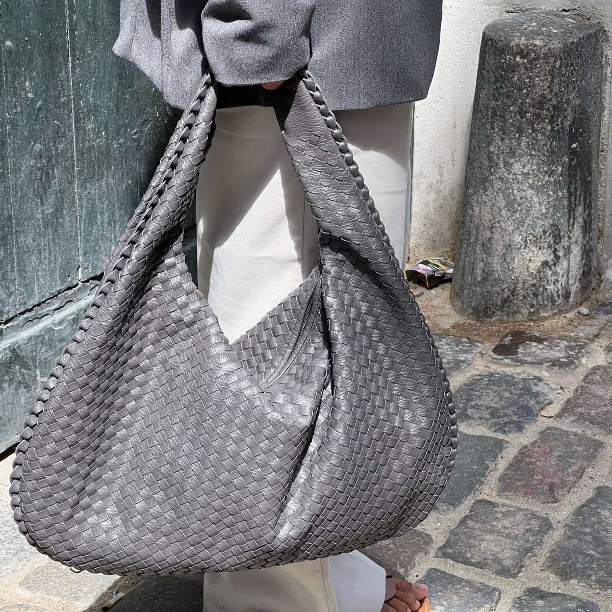 Oversize Trenzado | Bolso de hombro gris