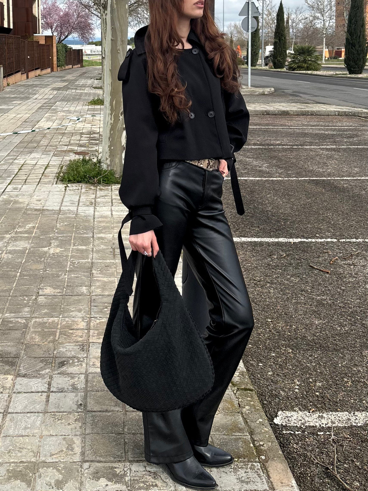 Oversize Trenzado Ante | Bolso de hombro negro
